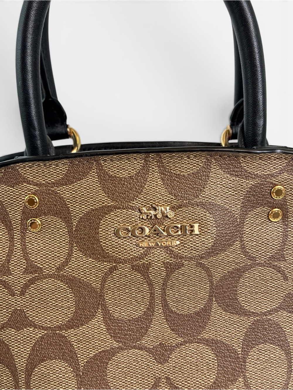 Coach Brown Signature Satchel with Black Handles and Red Sides - Picture 8 of 10